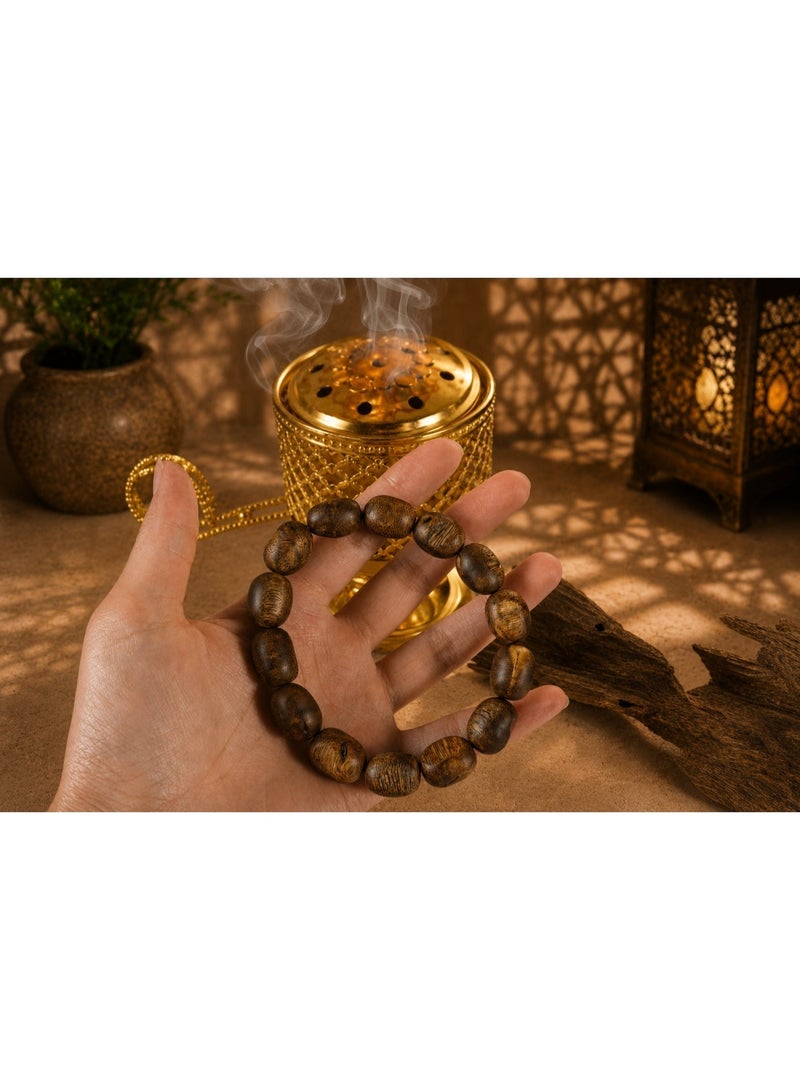 TranquilBeads Premium Natural Agarwood Prayer Beads Bracelet for Men, Oily Oud Wood Tasbih Misbaha with Natural Grain & Insect Marks, Handmade Luxury Gift for Ramadan Eid Birthday Father - Image 3