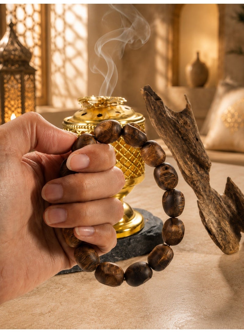TranquilBeads Premium Natural Agarwood Prayer Beads Bracelet for Men, Oily Oud Wood Tasbih Misbaha with Natural Grain & Insect Marks, Handmade Luxury Gift for Ramadan Eid Birthday Father - Image 4
