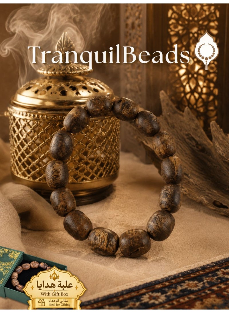 TranquilBeads Premium Natural Agarwood Prayer Beads Bracelet for Men, Oily Oud Wood Tasbih Misbaha with Natural Grain & Insect Marks, Handmade Luxury Gift for Ramadan Eid Birthday Father - Image 1