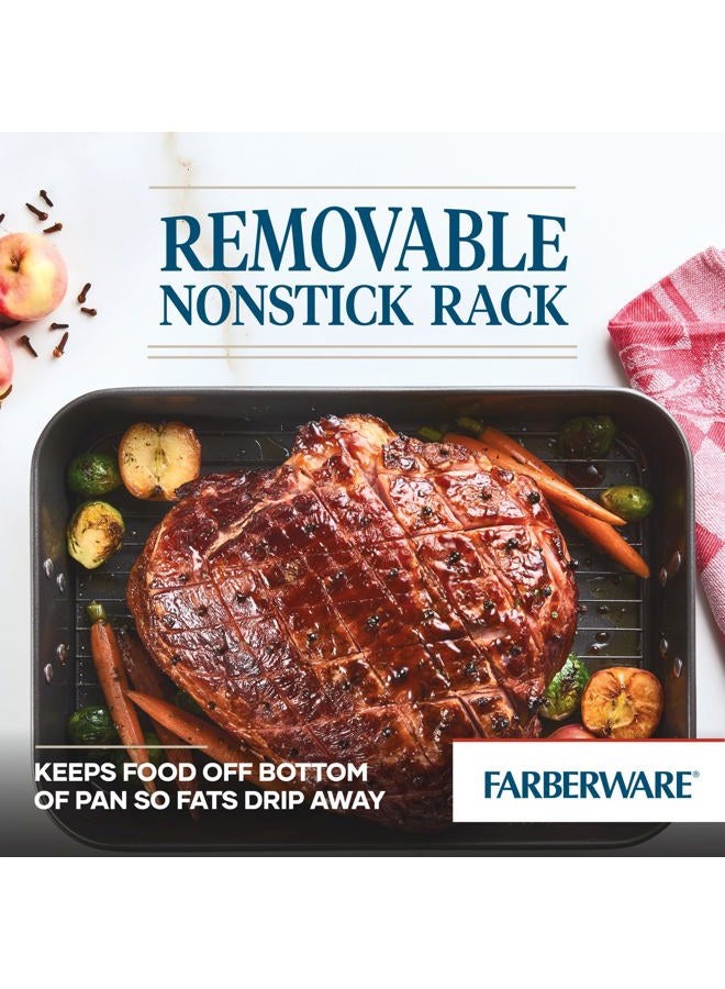 Farberware Nonstick Bakeware Roaster with Built-In Rack 11 Inch x 15 Inch Gray 57026 - Image 4