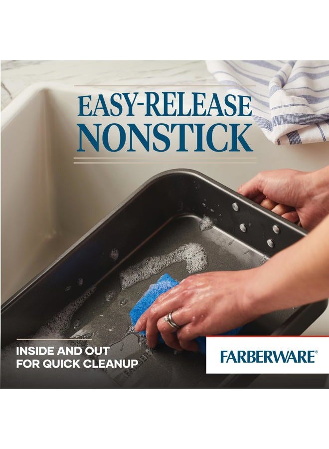 Farberware Nonstick Bakeware Roaster with Built-In Rack 11 Inch x 15 Inch Gray 57026 - Image 3