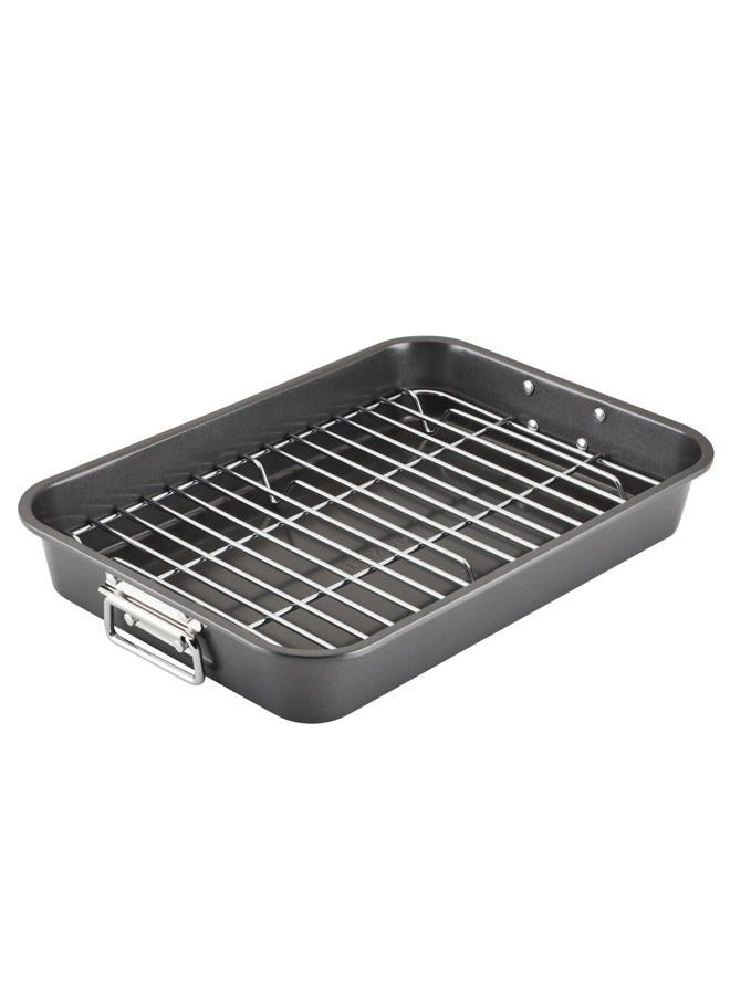Farberware Nonstick Bakeware Roaster with Built-In Rack 11 Inch x 15 Inch Gray 57026 - Image 1