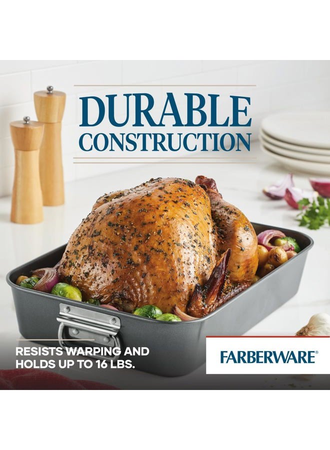 Farberware Nonstick Bakeware Roaster with Built-In Rack 11 Inch x 15 Inch Gray 57026 - Image 5