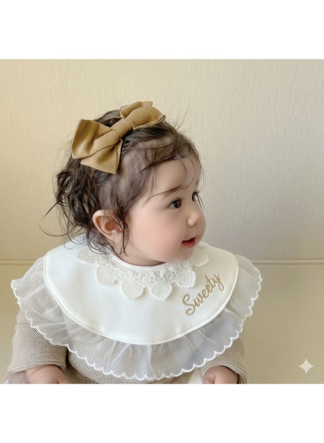 Premium Lace-Edged Cotton Baby Bib with Gold 'Sweety' Embroidery - Soft Skin-Friendly Drool Bib for Elegant Protection - Image 1
