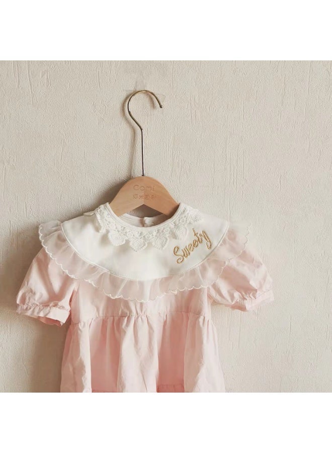 Premium Lace-Edged Cotton Baby Bib with Gold 'Sweety' Embroidery - Soft Skin-Friendly Drool Bib for Elegant Protection - Image 2