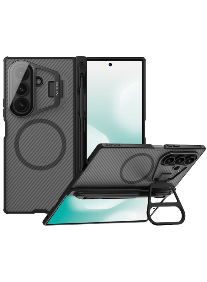 نيلكين جراب مغناطيسي لهاتف Samsung Galaxy Z Fold 7، مع قلم وحامل مدمج، واقي للكاميرا، حماية للمفصلة، أسود شفاف - Image 1