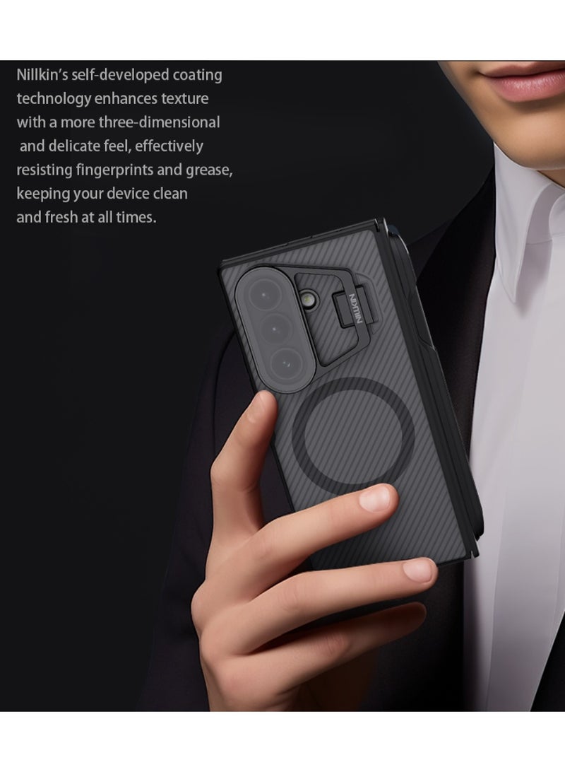نيلكين جراب مغناطيسي لهاتف Samsung Galaxy Z Fold 7، مع قلم وحامل مدمج، واقي للكاميرا، حماية للمفصلة، أسود شفاف - Image 4