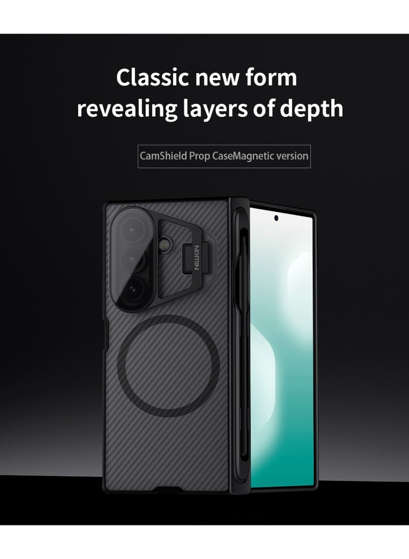 نيلكين جراب مغناطيسي لهاتف Samsung Galaxy Z Fold 7، مع قلم وحامل مدمج، واقي للكاميرا، حماية للمفصلة، أسود شفاف - Image 2