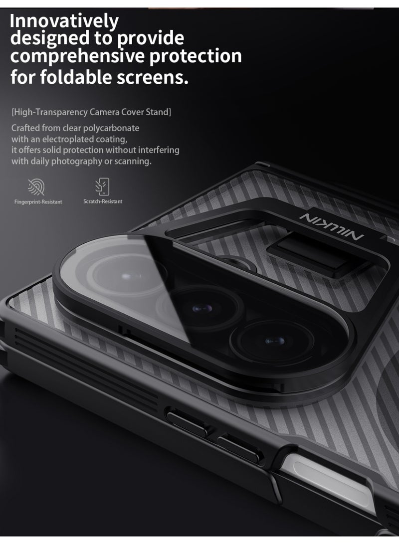 نيلكين جراب مغناطيسي لهاتف Samsung Galaxy Z Fold 7، مع قلم وحامل مدمج، واقي للكاميرا، حماية للمفصلة، أسود شفاف - Image 5