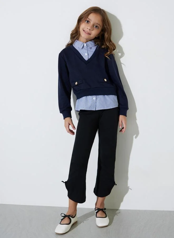 ستايلي Girls Button Detail Sweatshirt with Mock Shirt Detail