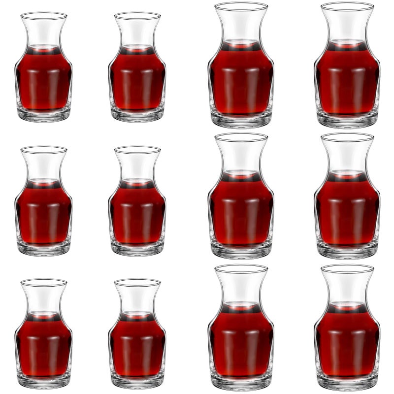 Irenare Single Serving Wine Carafe Glass Mini Decanter Individual Wine Decanter Small Carafe for Dinner Parties Tastings Bars Restaurants 65 Oz 77 Oz12 Pack 
