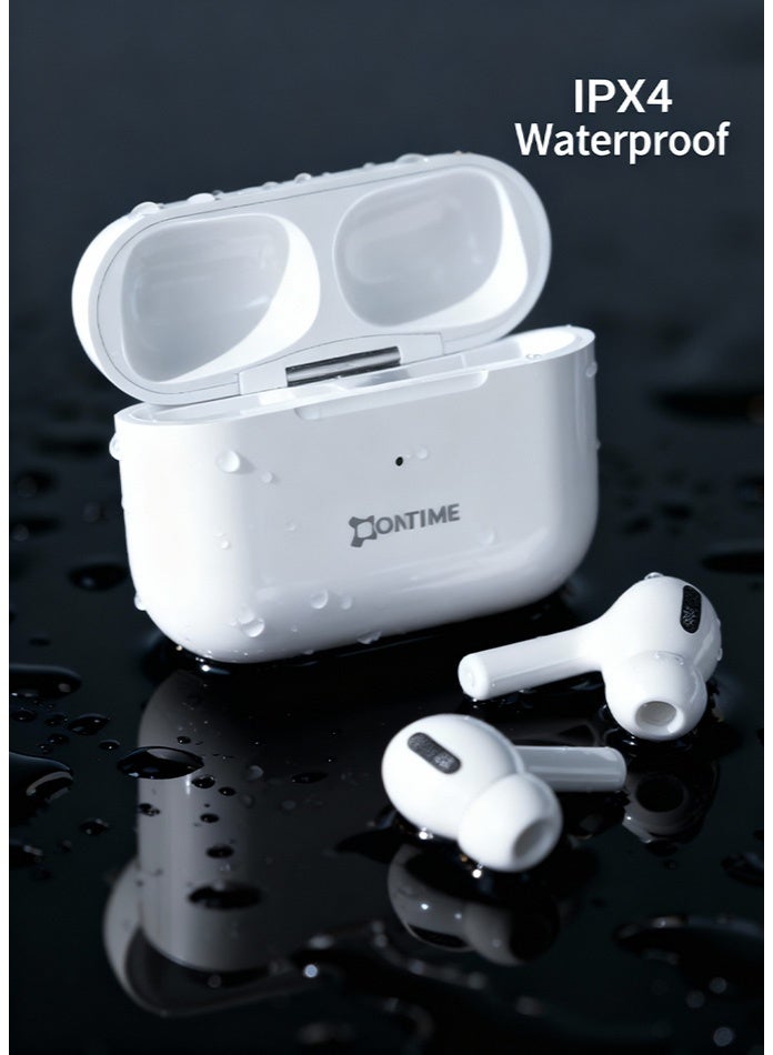 أونتايم سماعات أذن OnTime OT-i۲۳ تدعم الشحن اللاسلكي مع صوت جهير عميق ١٢ مم ومدة تشغيل إجمالية تصل إلى ٢٤ ساعة | سماعات أذن بلوتوث TWS مقاومة للماء بمعيار آي بي إكس ٤ للاستخدام الرياضي واليومي – أبيض - Image 3
