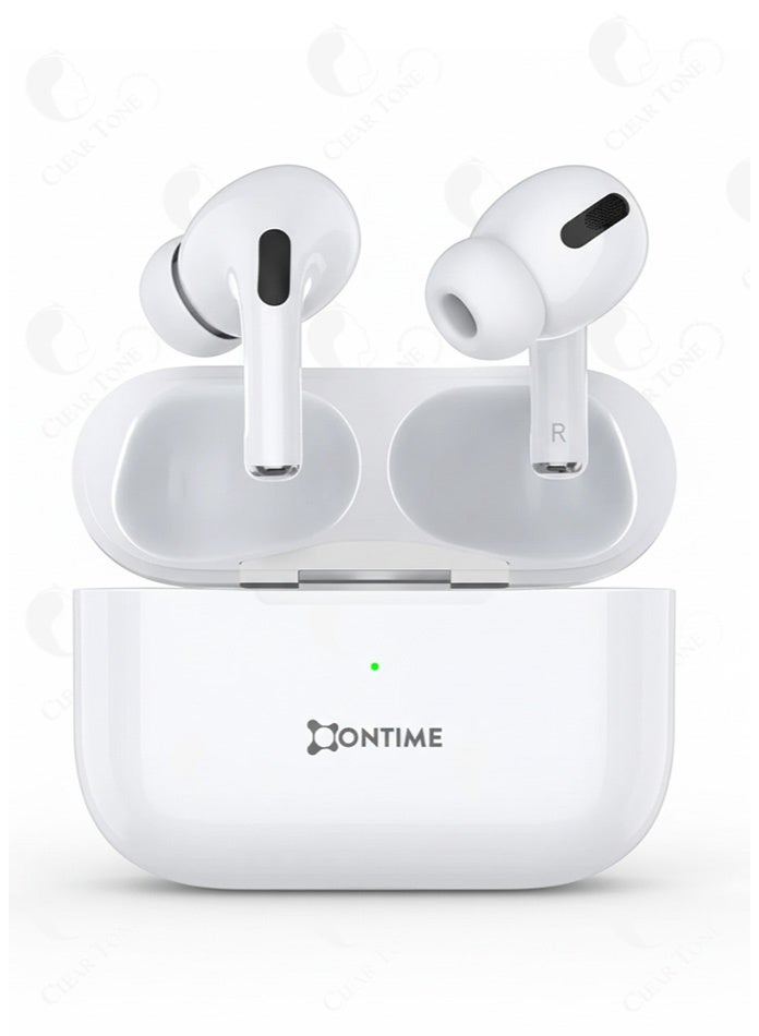 أونتايم سماعات أذن OnTime OT-i۲۳ تدعم الشحن اللاسلكي مع صوت جهير عميق ١٢ مم ومدة تشغيل إجمالية تصل إلى ٢٤ ساعة | سماعات أذن بلوتوث TWS مقاومة للماء بمعيار آي بي إكس ٤ للاستخدام الرياضي واليومي – أبيض - Image 1