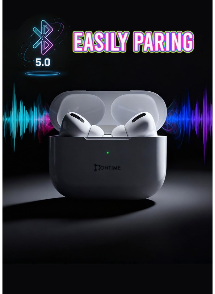 أونتايم سماعات أذن OnTime OT-i۲۳ تدعم الشحن اللاسلكي مع صوت جهير عميق ١٢ مم ومدة تشغيل إجمالية تصل إلى ٢٤ ساعة | سماعات أذن بلوتوث TWS مقاومة للماء بمعيار آي بي إكس ٤ للاستخدام الرياضي واليومي – أبيض - Image 4