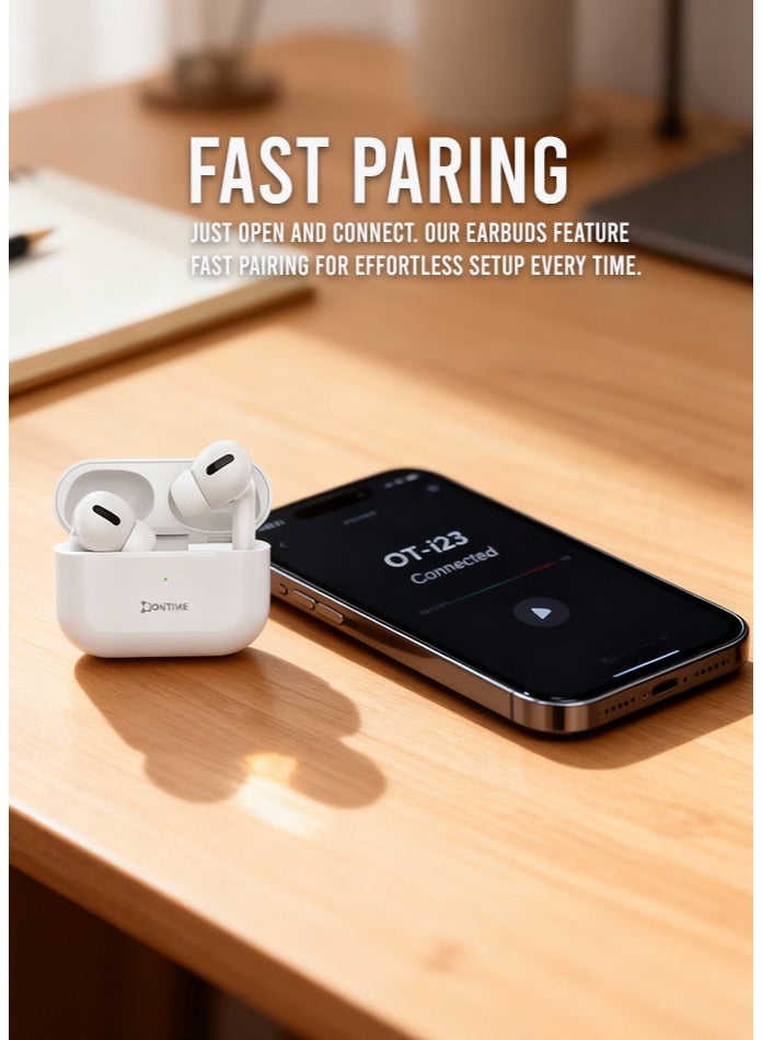 أونتايم سماعات أذن OnTime OT-i۲۳ تدعم الشحن اللاسلكي مع صوت جهير عميق ١٢ مم ومدة تشغيل إجمالية تصل إلى ٢٤ ساعة | سماعات أذن بلوتوث TWS مقاومة للماء بمعيار آي بي إكس ٤ للاستخدام الرياضي واليومي – أبيض - Image 5