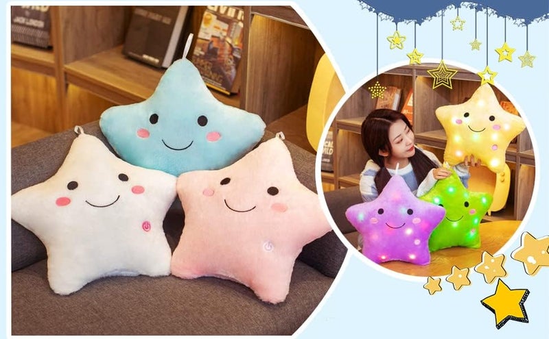 DearSun 13''Creative Twinkle Star Colorful Night Light Plush Pillows Light up Night Stuffed Toys Perfect for Birthday Christmas Holiday Valentines (Deep Pink) - Image 5