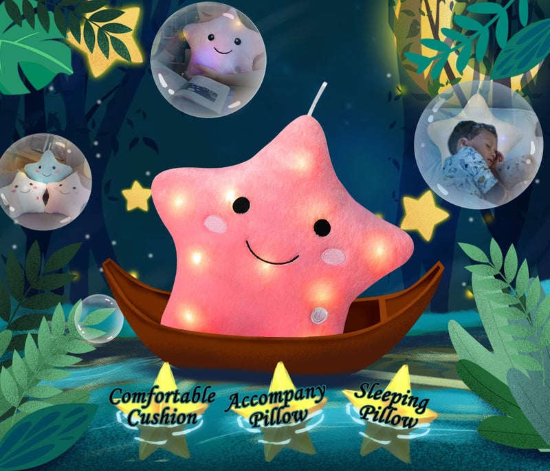 DearSun 13''Creative Twinkle Star Colorful Night Light Plush Pillows Light up Night Stuffed Toys Perfect for Birthday Christmas Holiday Valentines (Deep Pink) - Image 3