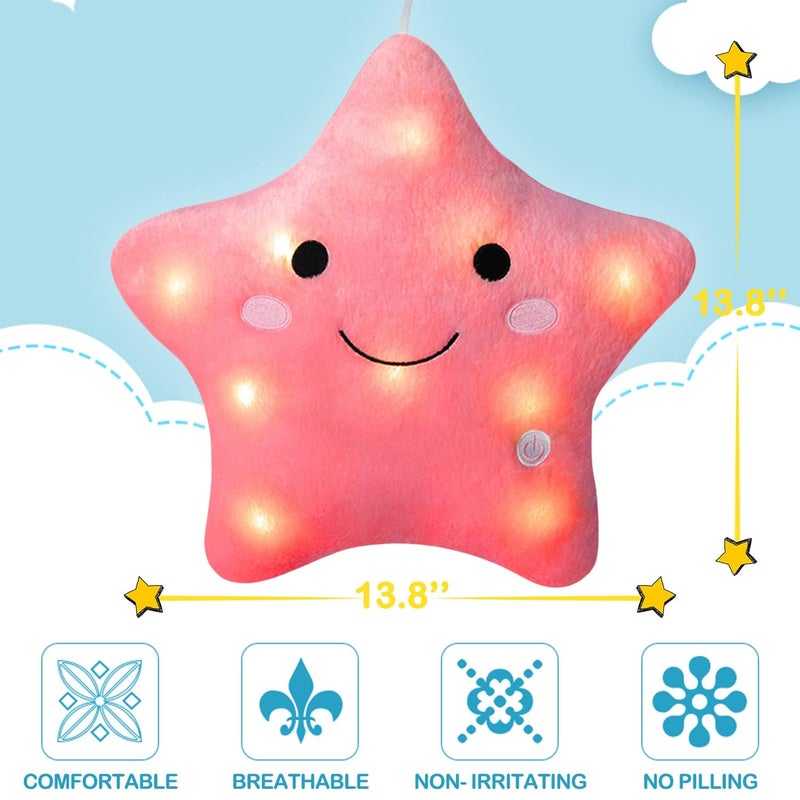 DearSun 13''Creative Twinkle Star Colorful Night Light Plush Pillows Light up Night Stuffed Toys Perfect for Birthday Christmas Holiday Valentines (Deep Pink) - Image 2