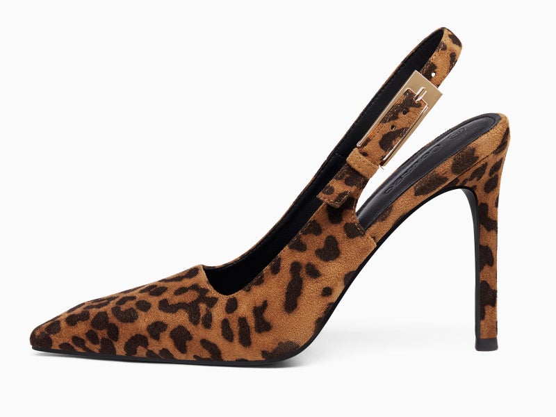 Coutgo Women's Slingback High Heels Pointed Toe Stilettos Metal Buckle Dress Party Pump Shoes, Leopard, Size 6 - Image 3
