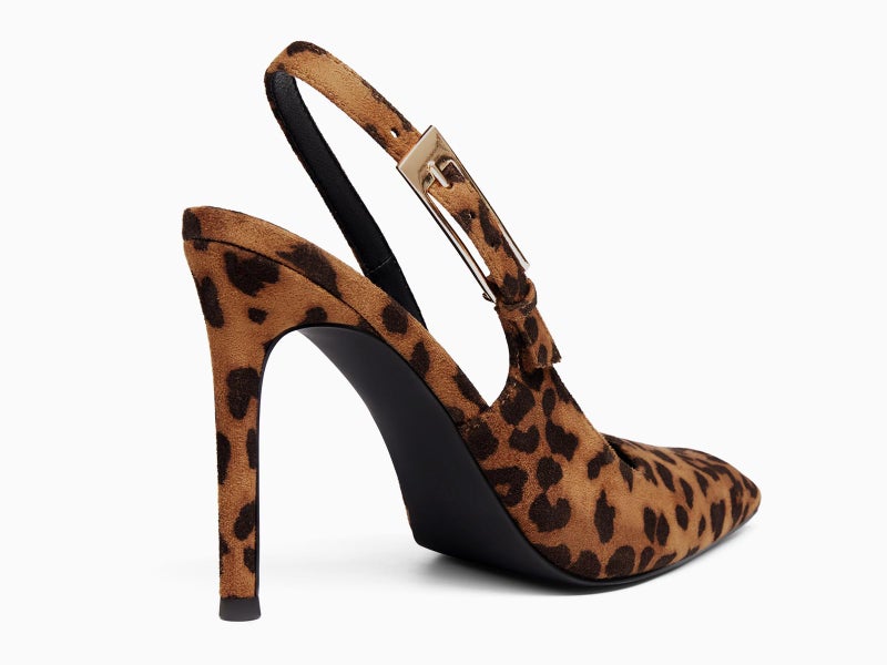 Coutgo Women's Slingback High Heels Pointed Toe Stilettos Metal Buckle Dress Party Pump Shoes, Leopard, Size 6 - Image 4