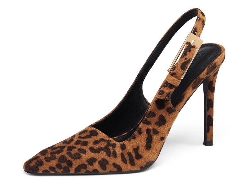 Coutgo Women's Slingback High Heels Pointed Toe Stilettos Metal Buckle Dress Party Pump Shoes, Leopard, Size 6 - Image 2