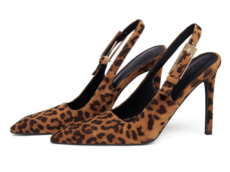Coutgo Women's Slingback High Heels Pointed Toe Stilettos Metal Buckle Dress Party Pump Shoes, Leopard, Size 6 - Image 1