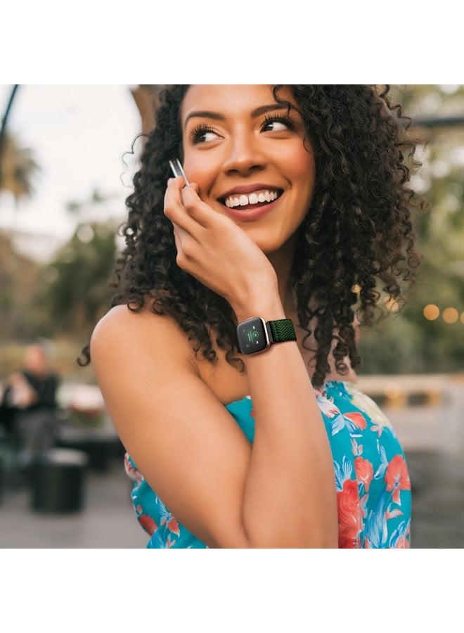 Witzon Stretchy Band Compatible with Fitbit Versa 2 Watch Bands for Women Men, Soft Breathable Nylon Sport Strap Stretchy Replacement Wristbands for Fitbit Versa 2/Versa Lite/Versa/Versa SE, Wave Dark Green - Image 2