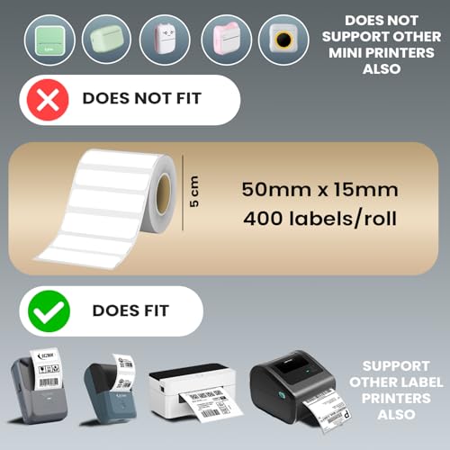 SEZNIK Sticky Thermal Lables, 50mmx15mm Label Roll Paper, 2 inch Self-Adhesive Thermal Paper for Mini Thermal Printer, POS, Receipt Machine (Pack of 5 Rolls), 2000 Labels - Image 3