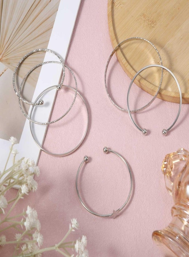 Gosknor مجموعة من 6 أساور نسائية أنيقة، أساور عصرية، أساور رقيقة قابلة للتكديس، هدايا مجوهرات فضية للنساء - Image 3