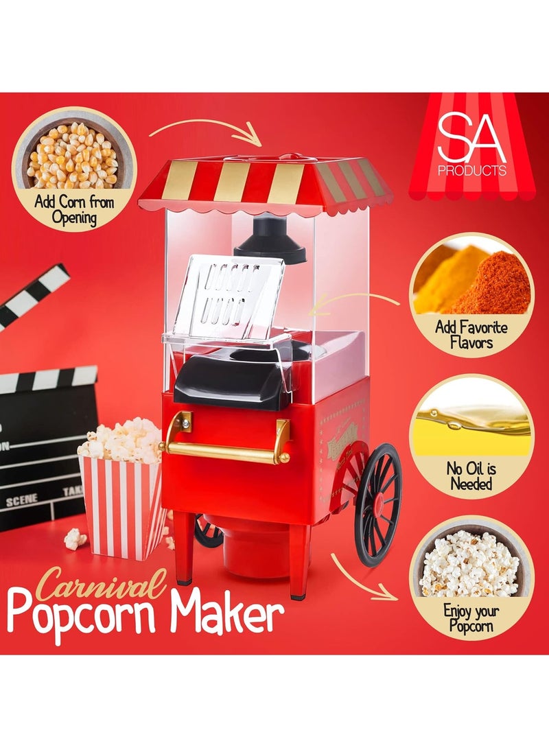 ELTRAZONE Carnival Popcorn Maker – Nostalgia Hot Air Popcorn Machine for Movie Nights – Vintage Style, Oil-Free, Healthy Homemade Popcorn  - Image 2