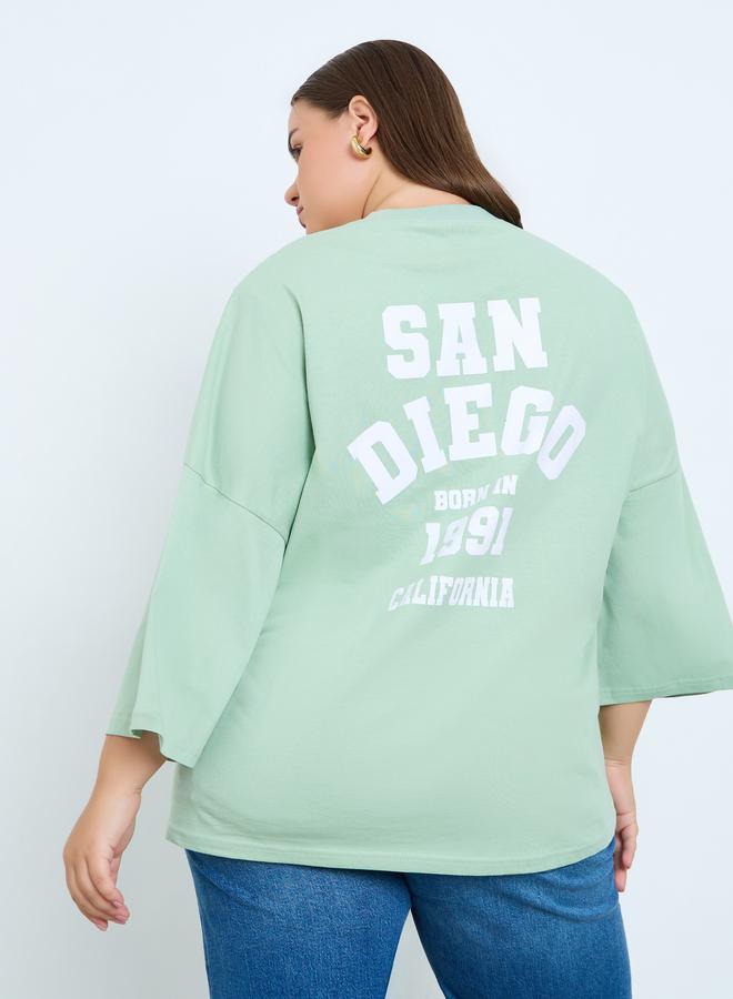 Styli Plus Size Green Oversized Graphic T-Shirt - Image 3