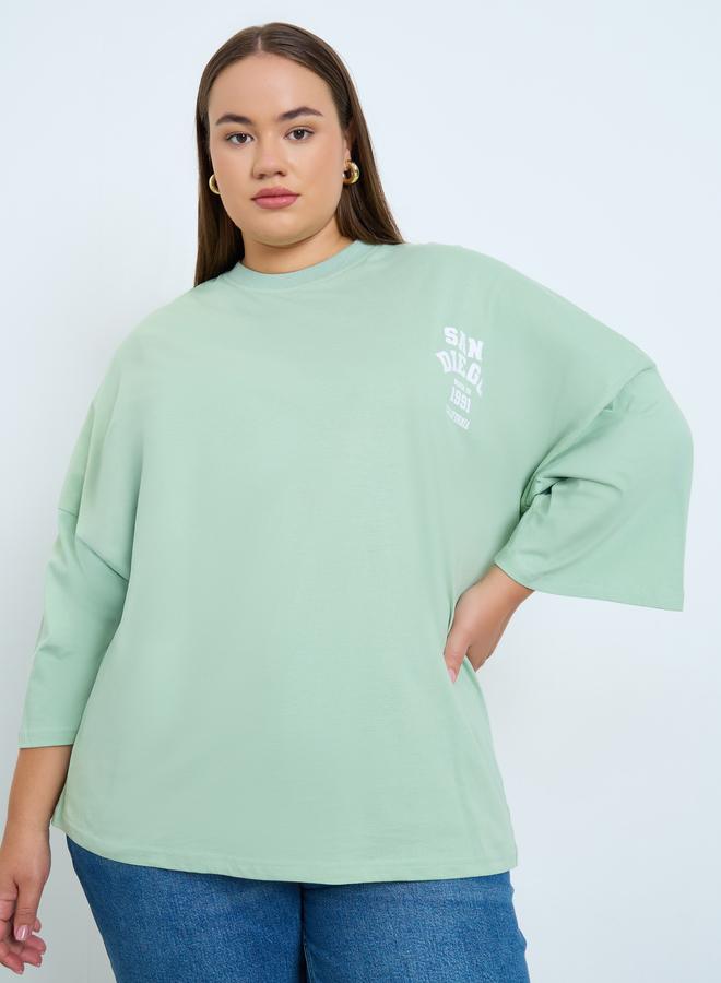 Styli Plus Size Green Oversized Graphic T-Shirt - Image 1