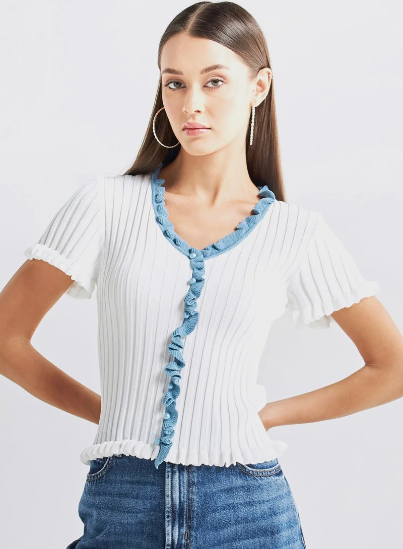 FAV Ruffle Button Detail Top