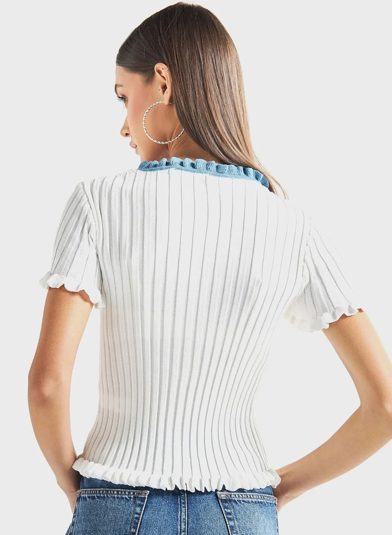 FAV Ruffle Button Detail Top