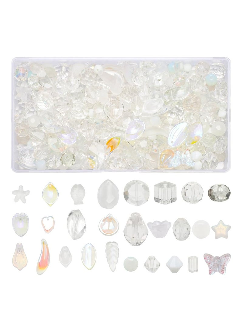 SYOSI Assorted Glass Beads for Jewelry Making Half Pound Crystal Bracelet Kit Leaf Petal Round Pendant Including Over 10 Shaped Bicone DIY Crafts Necklaces White Series - Image 1