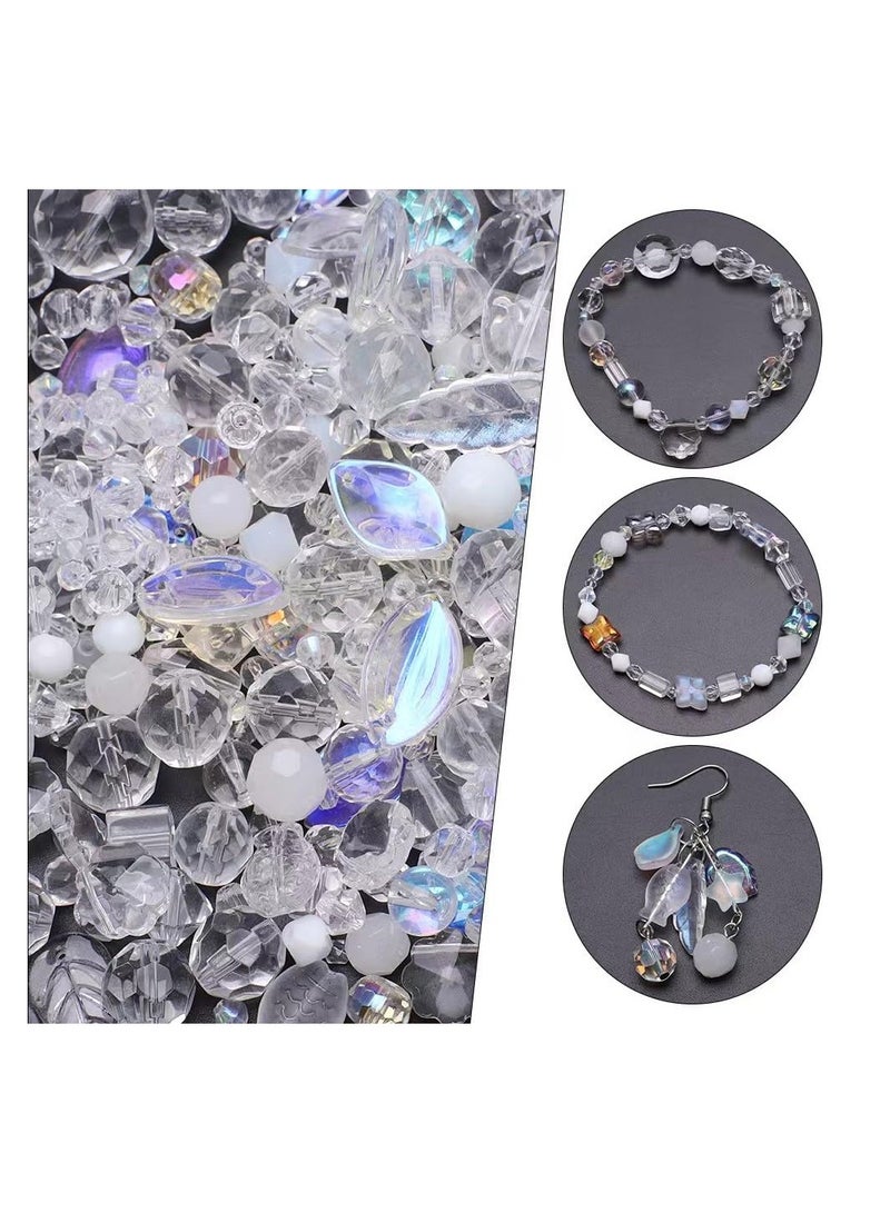 SYOSI Assorted Glass Beads for Jewelry Making Half Pound Crystal Bracelet Kit Leaf Petal Round Pendant Including Over 10 Shaped Bicone DIY Crafts Necklaces White Series - Image 4