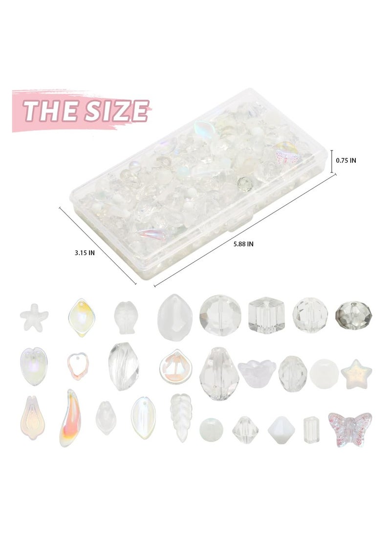 SYOSI Assorted Glass Beads for Jewelry Making Half Pound Crystal Bracelet Kit Leaf Petal Round Pendant Including Over 10 Shaped Bicone DIY Crafts Necklaces White Series - Image 5