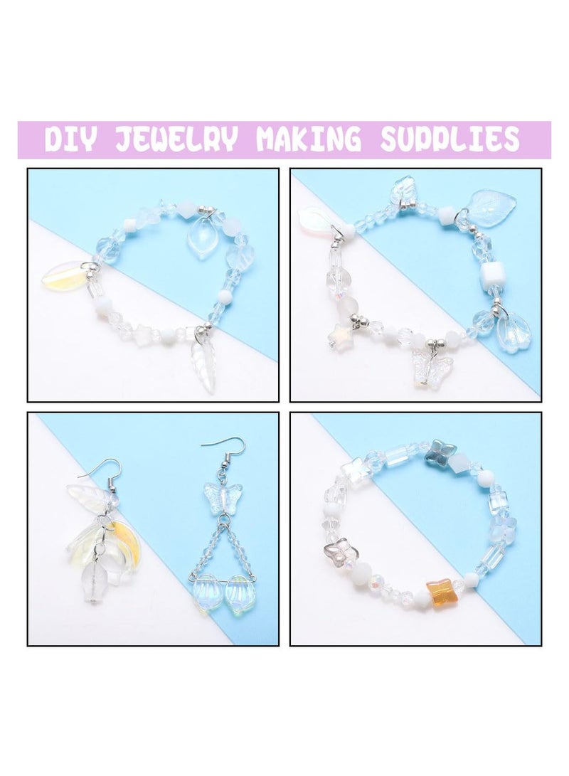 SYOSI Assorted Glass Beads for Jewelry Making Half Pound Crystal Bracelet Kit Leaf Petal Round Pendant Including Over 10 Shaped Bicone DIY Crafts Necklaces White Series - Image 3