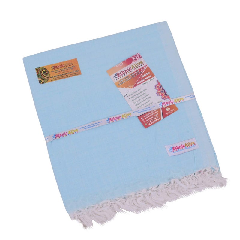EthnicAlive NIC Bhagalpuri Handloom Organic Plain and Simple Design Chadar (Blue, Single) - Image 1