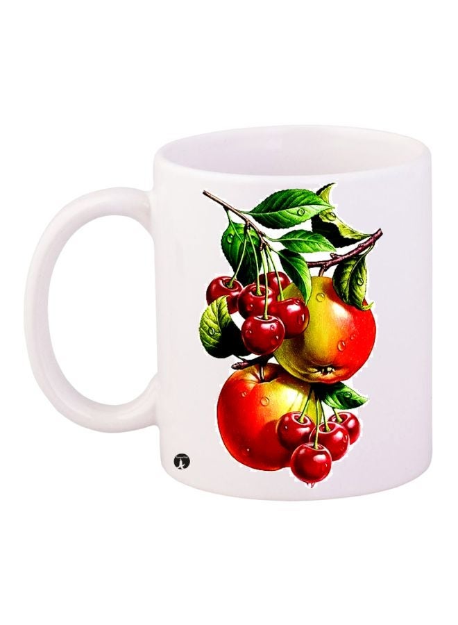 RYN Fruit Printed Coffee Mug White/Red/Green 11ounce