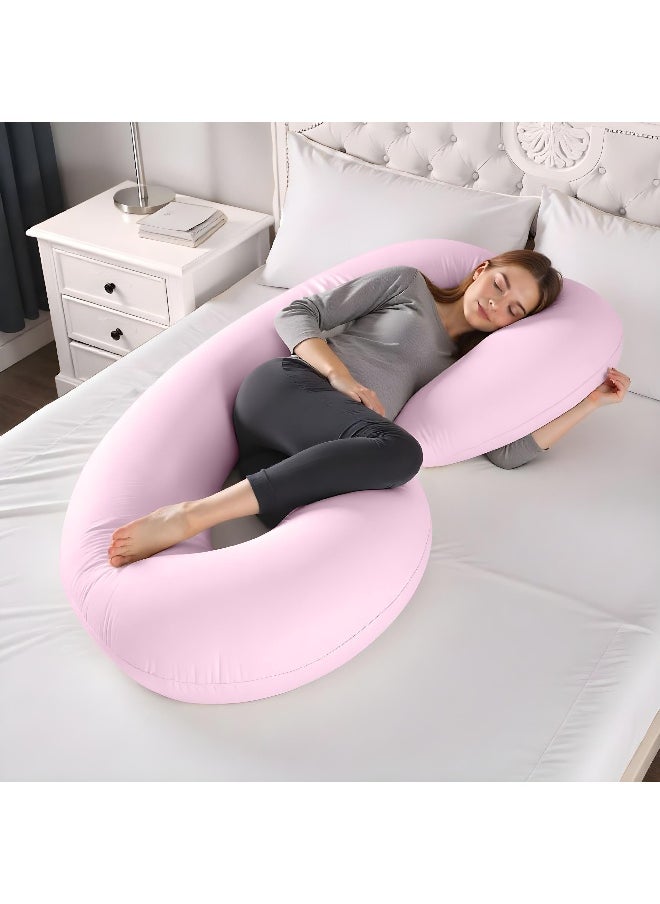 Rest Pregnancy Pillow 80 X 130 Cm Extra Smooth Pink Maternity Full Body Pillow For Pregnant Women For Back , Hip , Neck And Knee Support  - Image 1