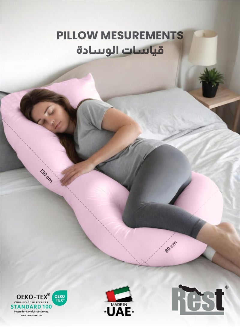 REST Pregnancy Pillow  80 X 130 cm Extra Smooth  Pink Maternity Full Body Pillow For Pregnant Women for Back , Hip , Neck and Knee Support - Image 2