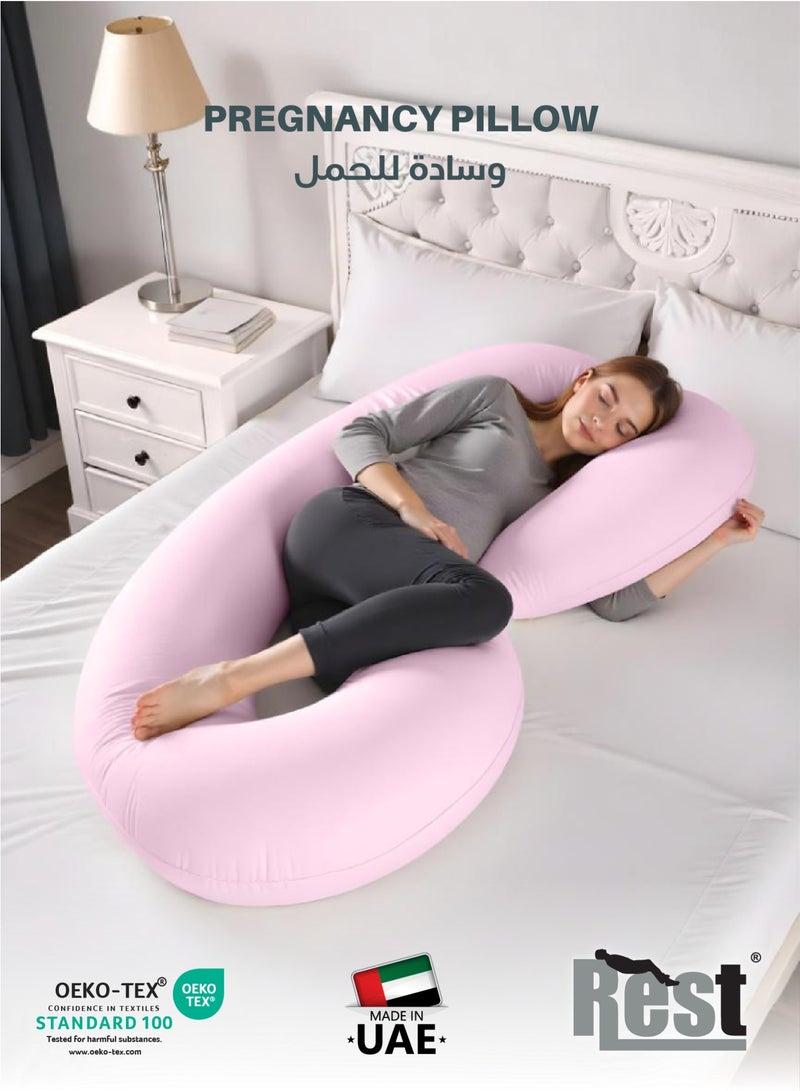 REST Pregnancy Pillow  80 X 130 cm Extra Smooth  Pink Maternity Full Body Pillow For Pregnant Women for Back , Hip , Neck and Knee Support - Image 1