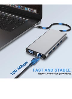 Generic USB Type C Hub 12 in 1 Dock Station Adapter 2 Ports 4K HDMI VGA 4 USB 3.0 Ports USB Type C PD3.0 Data RJ45 Ethernet SD/TF 3.5mm AUX Compatible with MacBook Pro/Air and Type C Devices  - Image 3
