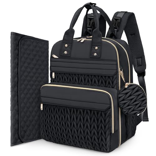 CandyHome Diaper Bag Backpack Waterproof Stylish Baby Bag with Changing Pad Large Capacity Travel Essentials Baby Diaper Bag with USB Port Stroller Straps Pacifier Case Black - Image 1