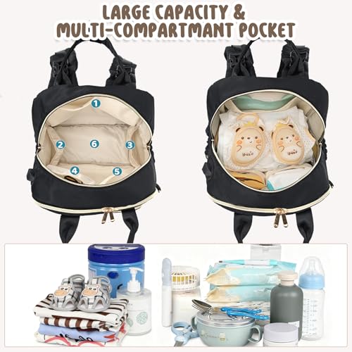 CandyHome Diaper Bag Backpack Waterproof Stylish Baby Bag with Changing Pad Large Capacity Travel Essentials Baby Diaper Bag with USB Port Stroller Straps Pacifier Case Black - Image 3