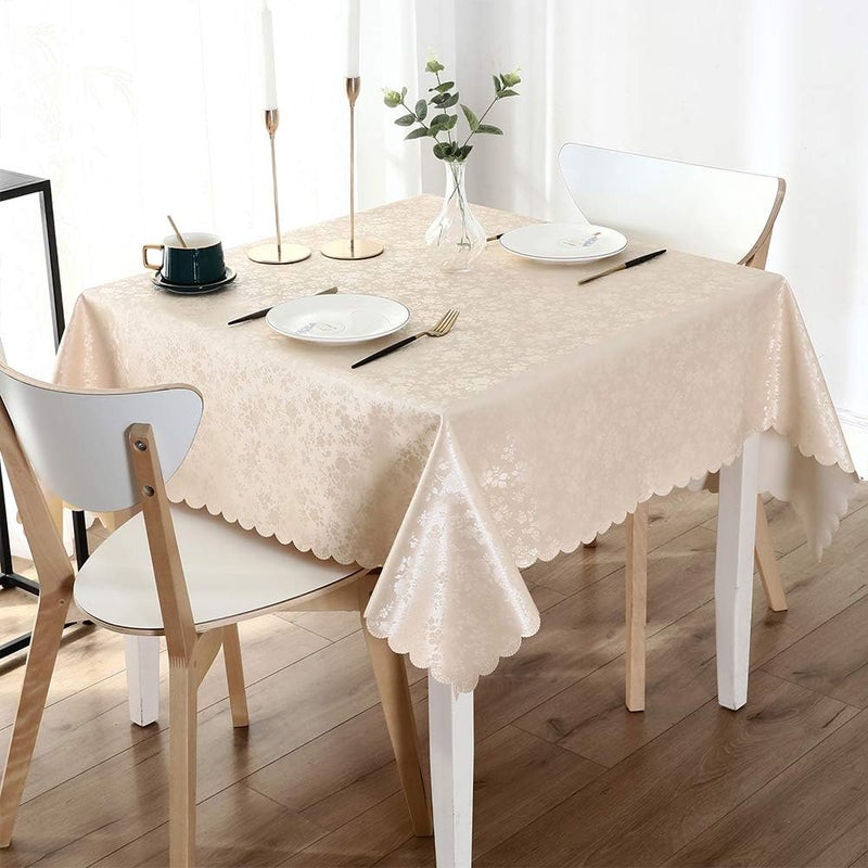 smiry Square Table Cloth, Waterproof Heavy Duty Vinyl Tablecloths, Wipeable Washable Table Cover for Kitchen and Dining Room (Beige, 54" X 54") - Image 1