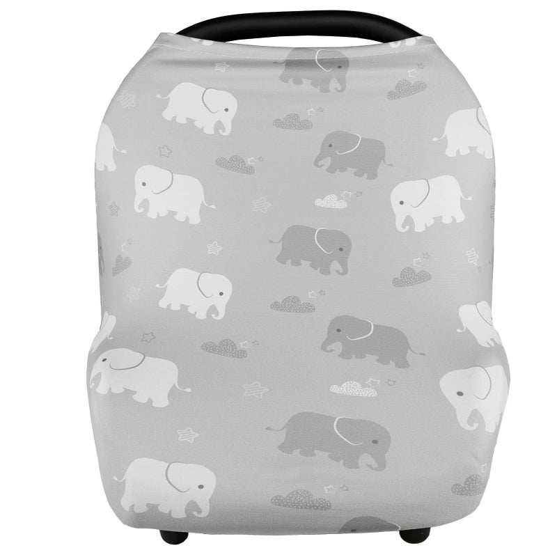 Nursing Cover Breastfeeding Multiuse Baby Car Seat Covers Boys Infant Stroller Cover Stretchy Carseat Canopy Soft Breathable Elephant