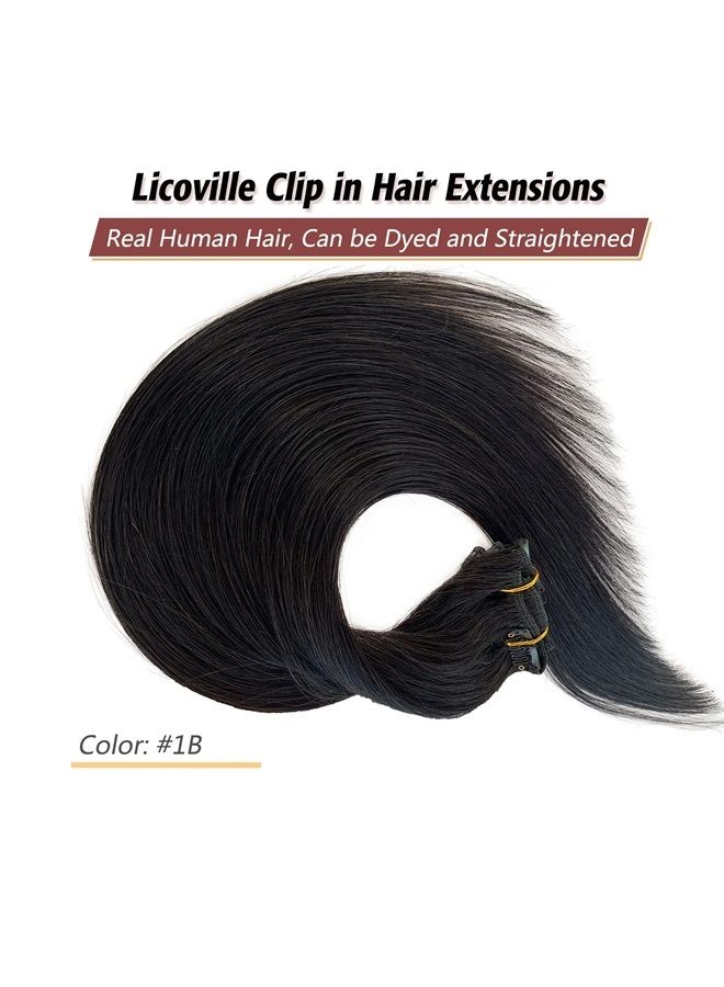 Licoville إضافات شعر قابلة للتثبيت، إضافات شعر سوداء من ليكوفيل، شعر إنساني حقيقي، 22 بوصة #1b شعر إنساني طبيعي قابل للتثبيت للنساء السود، مستقيم 70 جرام 7 قطع 2-3 مجموعات لرأس كامل - Image 2