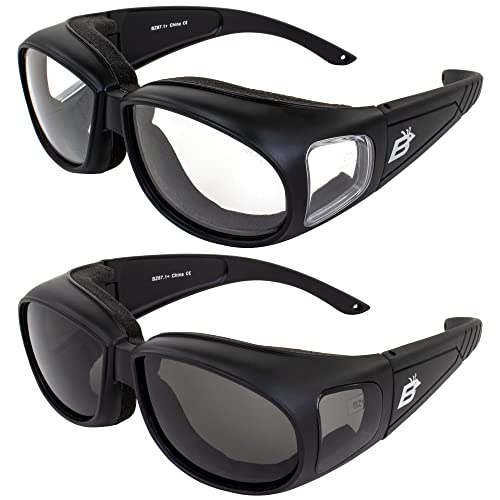 Birdz 2 Pairs Swallow Foam Padded Motorcycle Riding Glasses Black Frame Clear/Smoke Lens - Image 2
